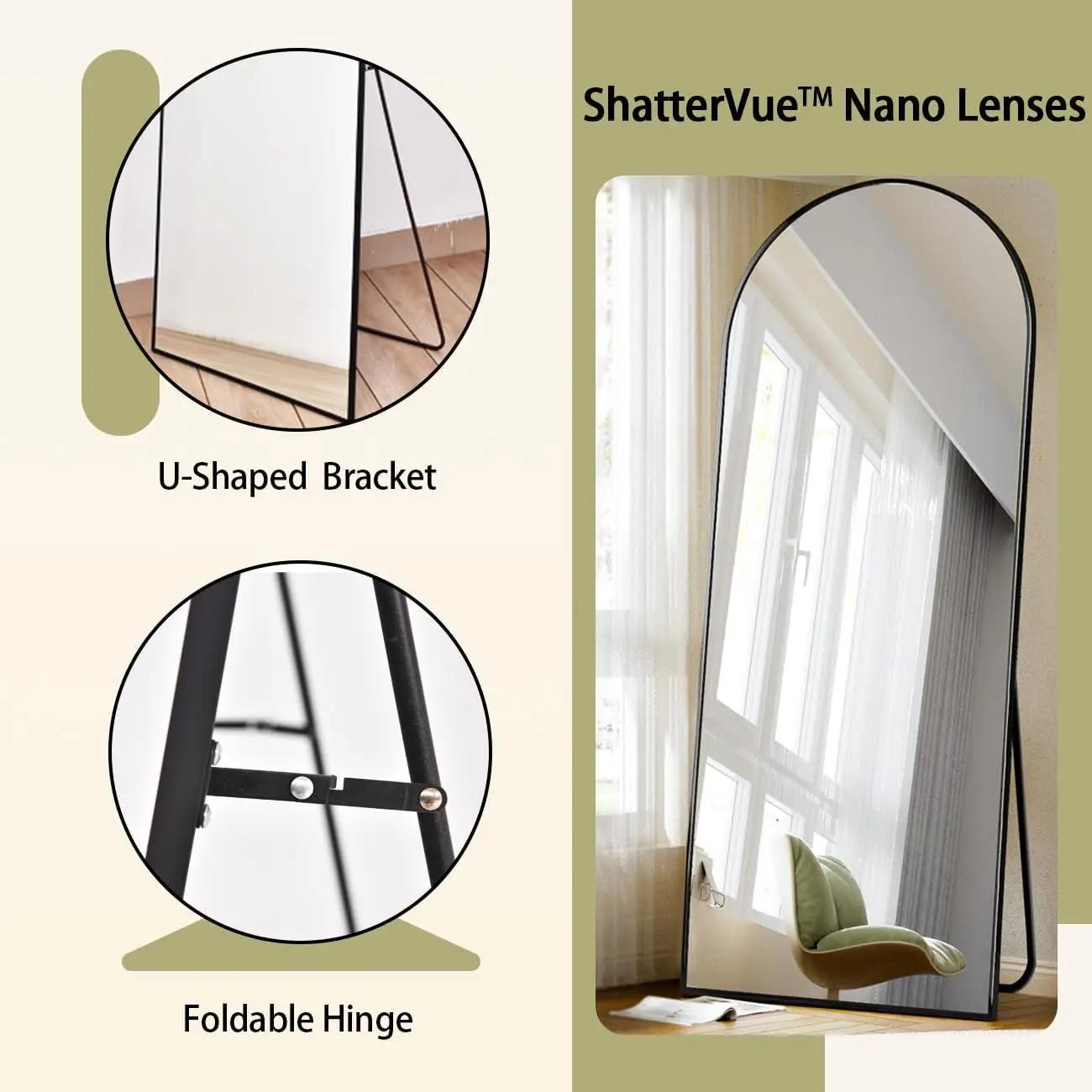 Miroir Mural Book ine Longueur en Arc de 71x26 Pouces, Miroir de Sol avec Support, Miroir Complet en