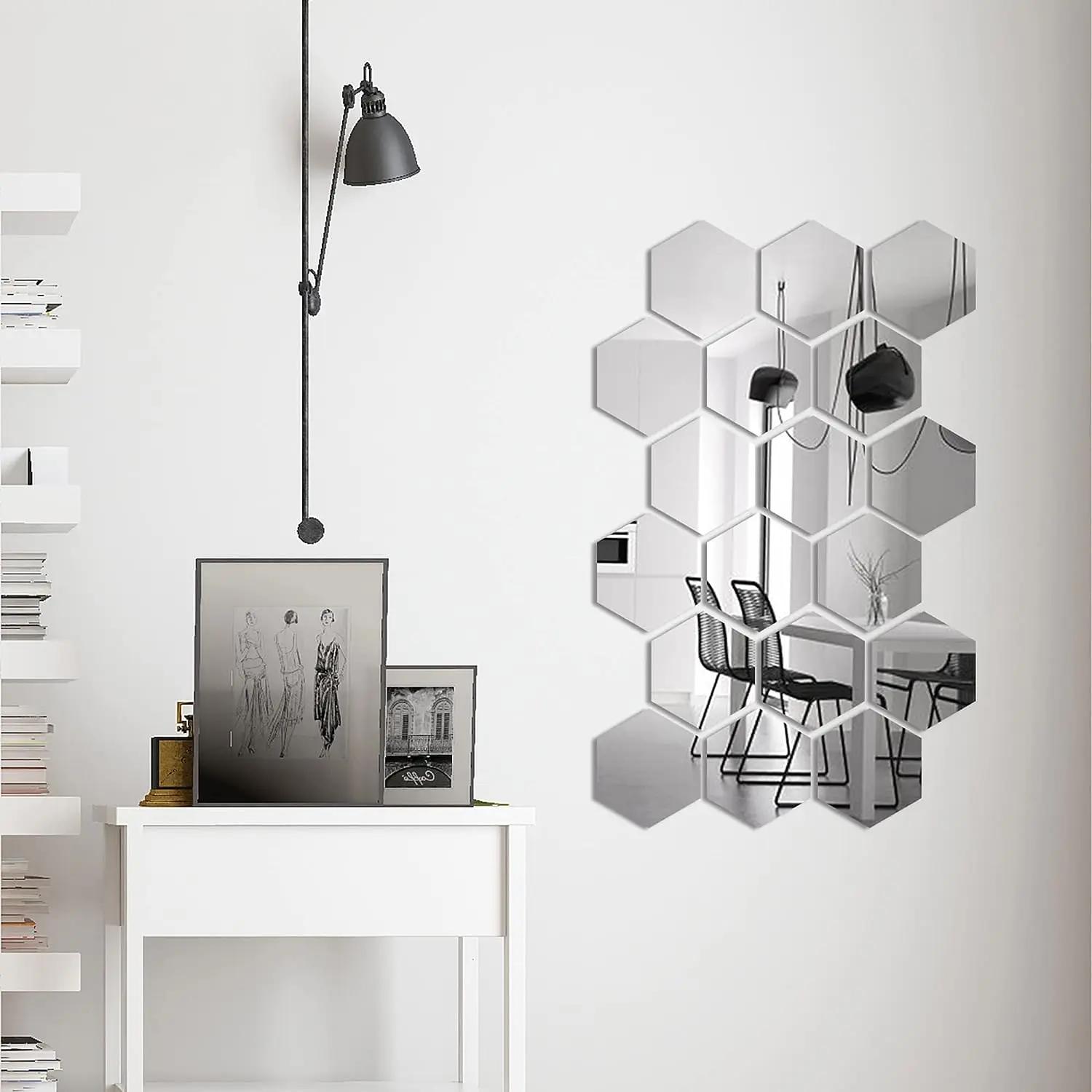 Autocollants muraux miroir 3D Style nordique, autocollant miroir hexagonal en acrylique, décalcomani