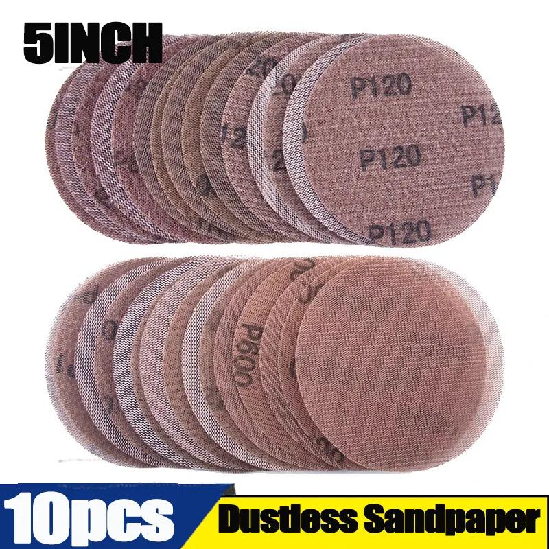 10 pièces disques abrasifs de 5 pouces 80 100 120 180 240 320 grain maille abrasif sans poussière as