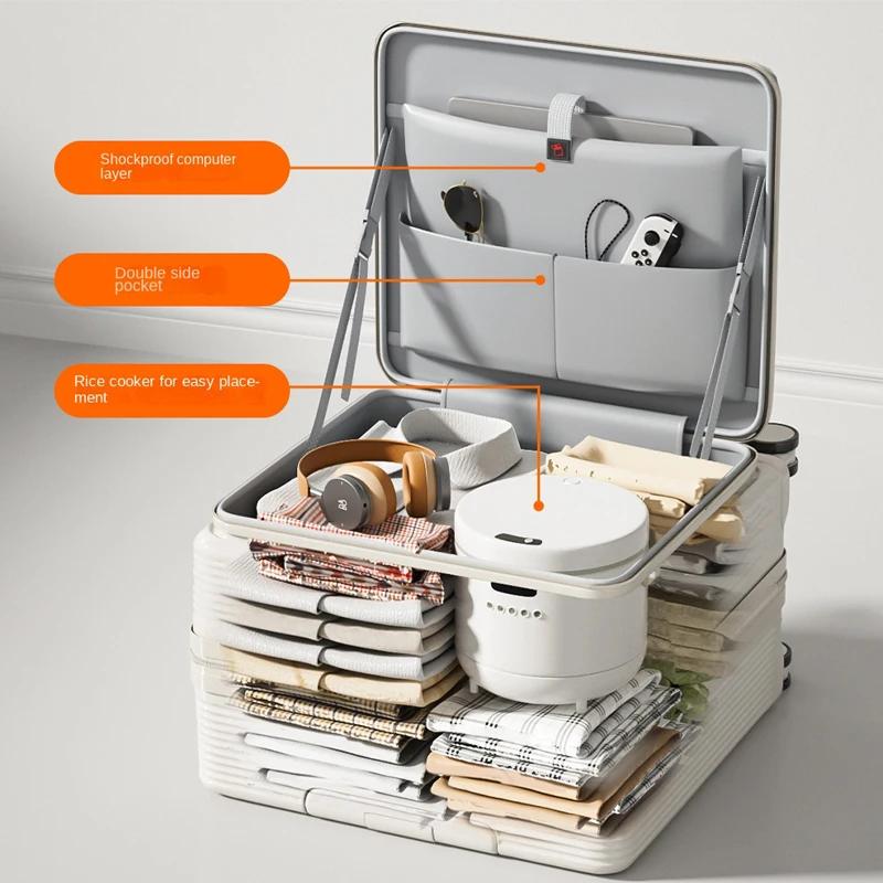 Valise de cabine 18/20 pouces à ouverture latérale, multifonctionnelle, portable, pour hommes et fem