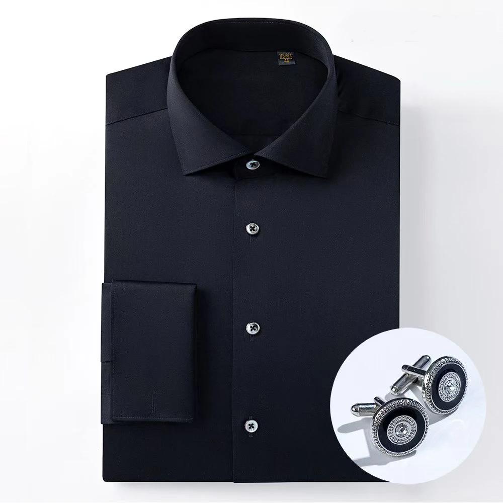 Chemise à col contrasté rayé sans fer pour hommes, haut de gamme, 200 points, quatre plis, pur coton
