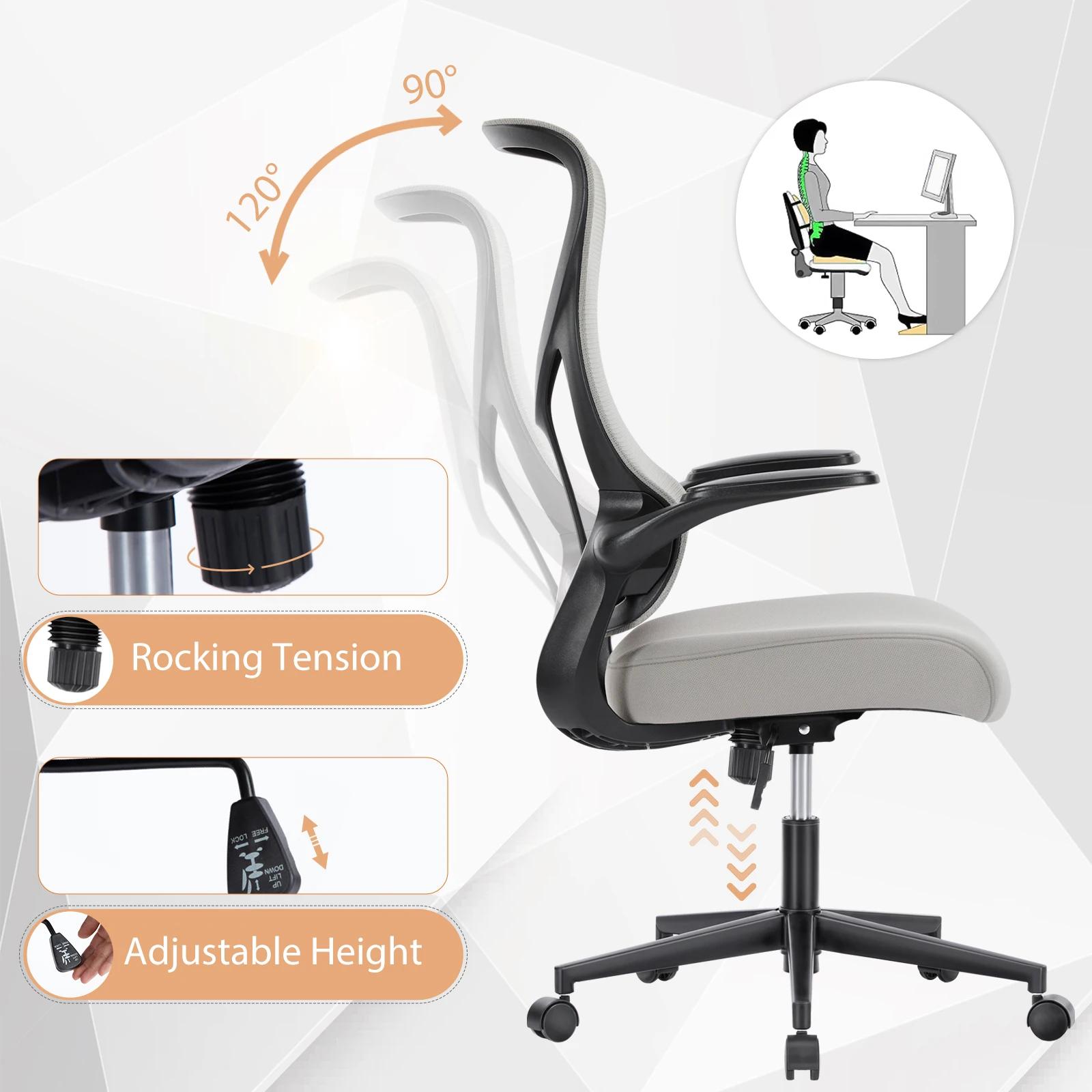 JIAN-Chaise de Bureau Ergonomique avec Support Lombaire en Maille, à Dossier Haut, pour Ordinateur, 