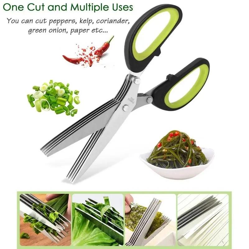 Ciseaux multicouches en acier inoxydable, ciseaux de cuisine, oignon vert, cisaille de coupe d'herbe