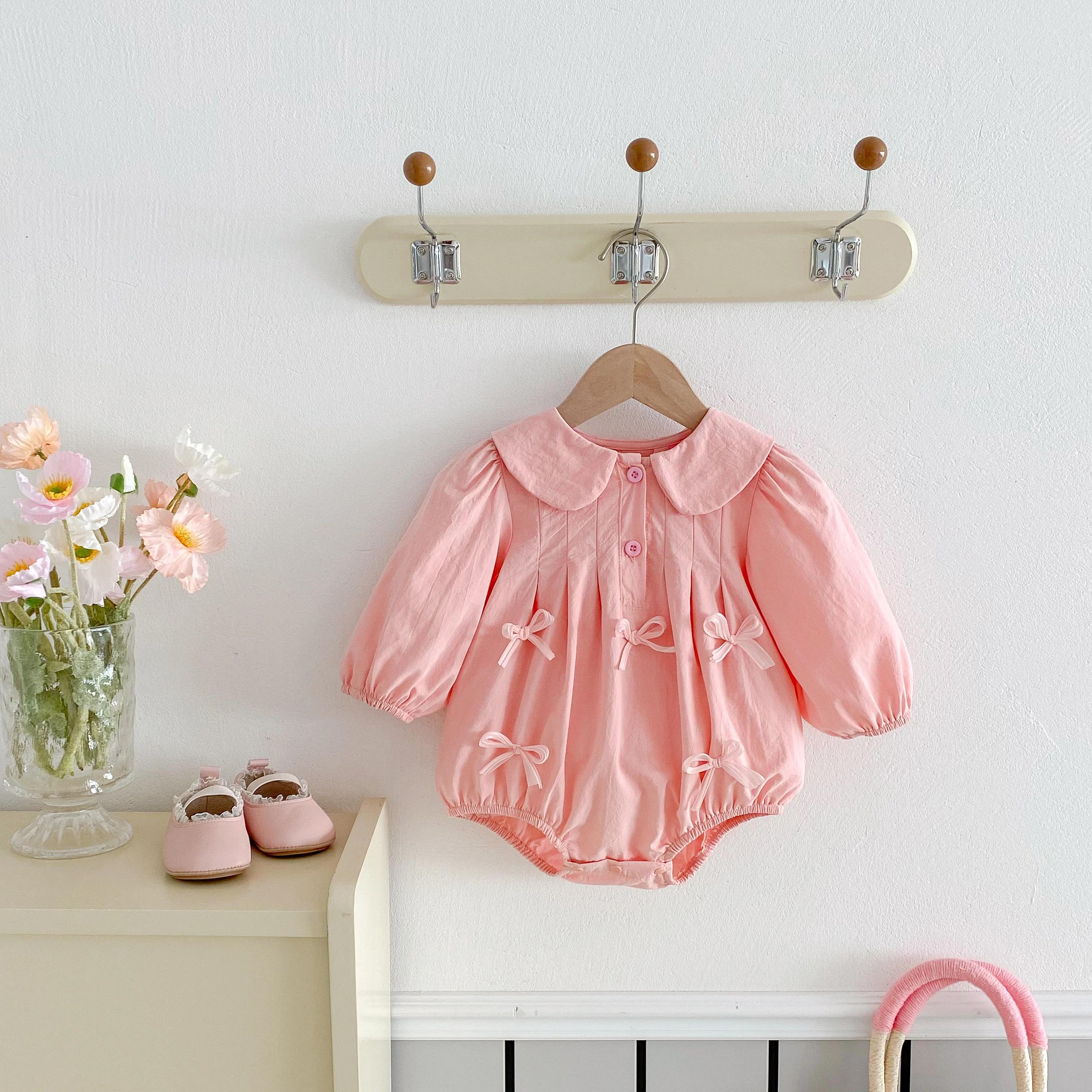 Combinaison d'escalade triangulaire à manches longues pour bébé fille, avec nœud mignon, combinaison