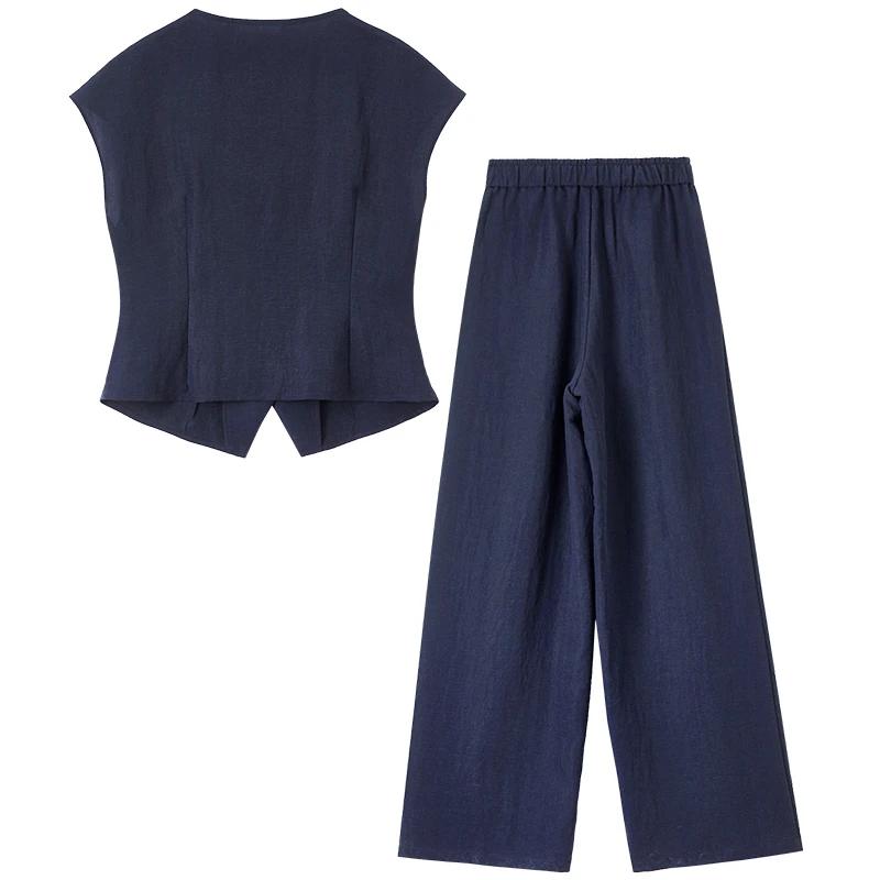 Ensemble pantalon en lin d'été SENTUBILA pour femme, tenue 2 pièces, chemise sans manches col en V s