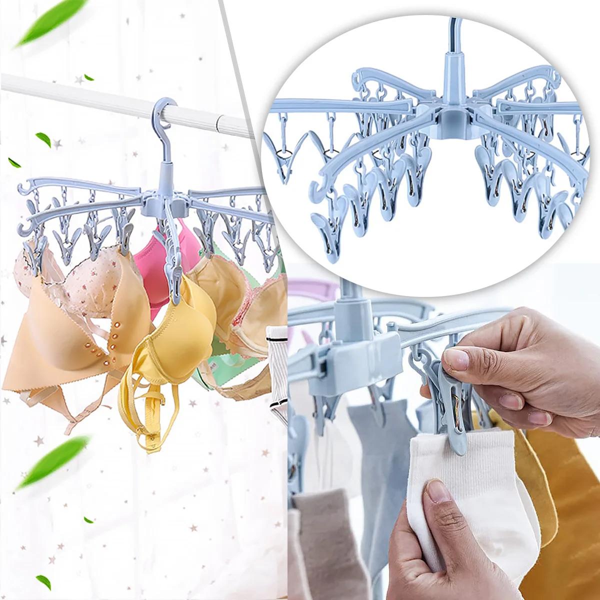 Sèche-linge pliant à 24 Clips, cintre rotatif, coupe-vent, chaussettes, sous-vêtements, support de s