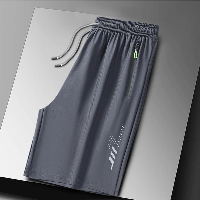 Short de Sport en soie glacée pour homme, grande taille, respirant, à séchage rapide, avec cordon de