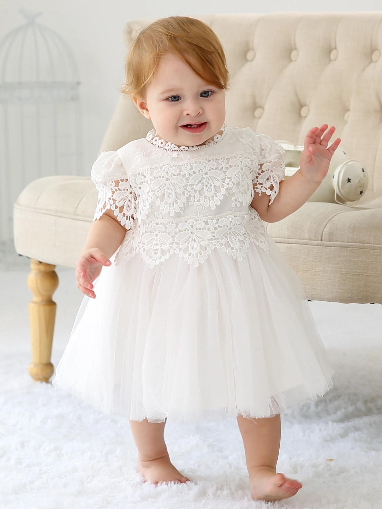 Robe de baptême pour bébé fille, tenue de princesse blanche pour fête d'anniversaire et de mariage