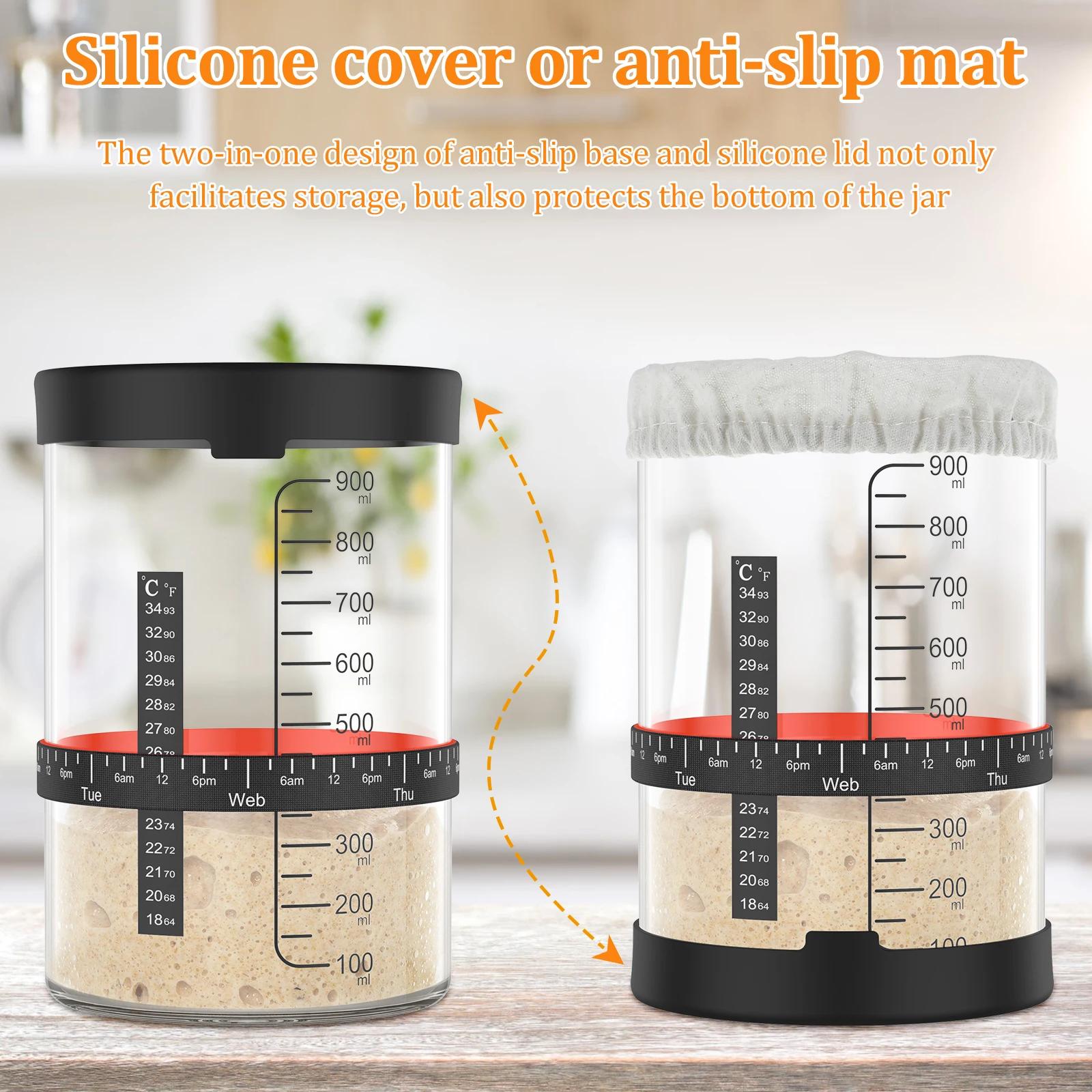 Pot de démarrage à levain 900ml, récipient de démarrage, pot en verre transparent et accessoire, fou