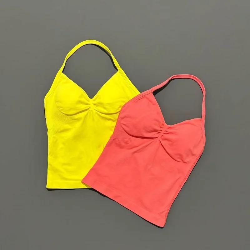 Hauts de sport pour femmes, débardeur de Yoga sans couture avec coussinets amovibles, col en V, haut