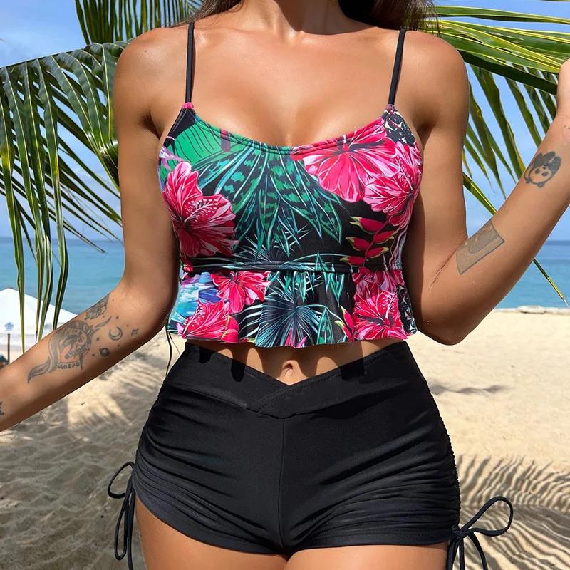 Été Sexy rose maillots de bain Tankini ensemble femme maillot de bain deux pièces plage maillot de b