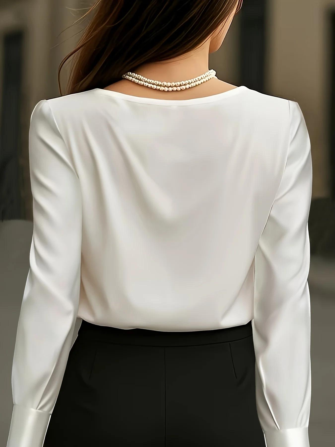 Nouvelle Blouse en Satin Couleur Unie Élégante et Sophistiquée Printemps/Été – Tenue Professionnelle