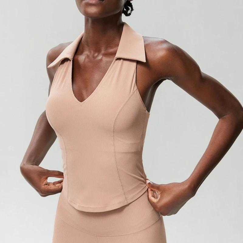 Chemise de Yoga sans manches pour femmes, coupe cintrée, col en v, haut de course, respirant, séchag