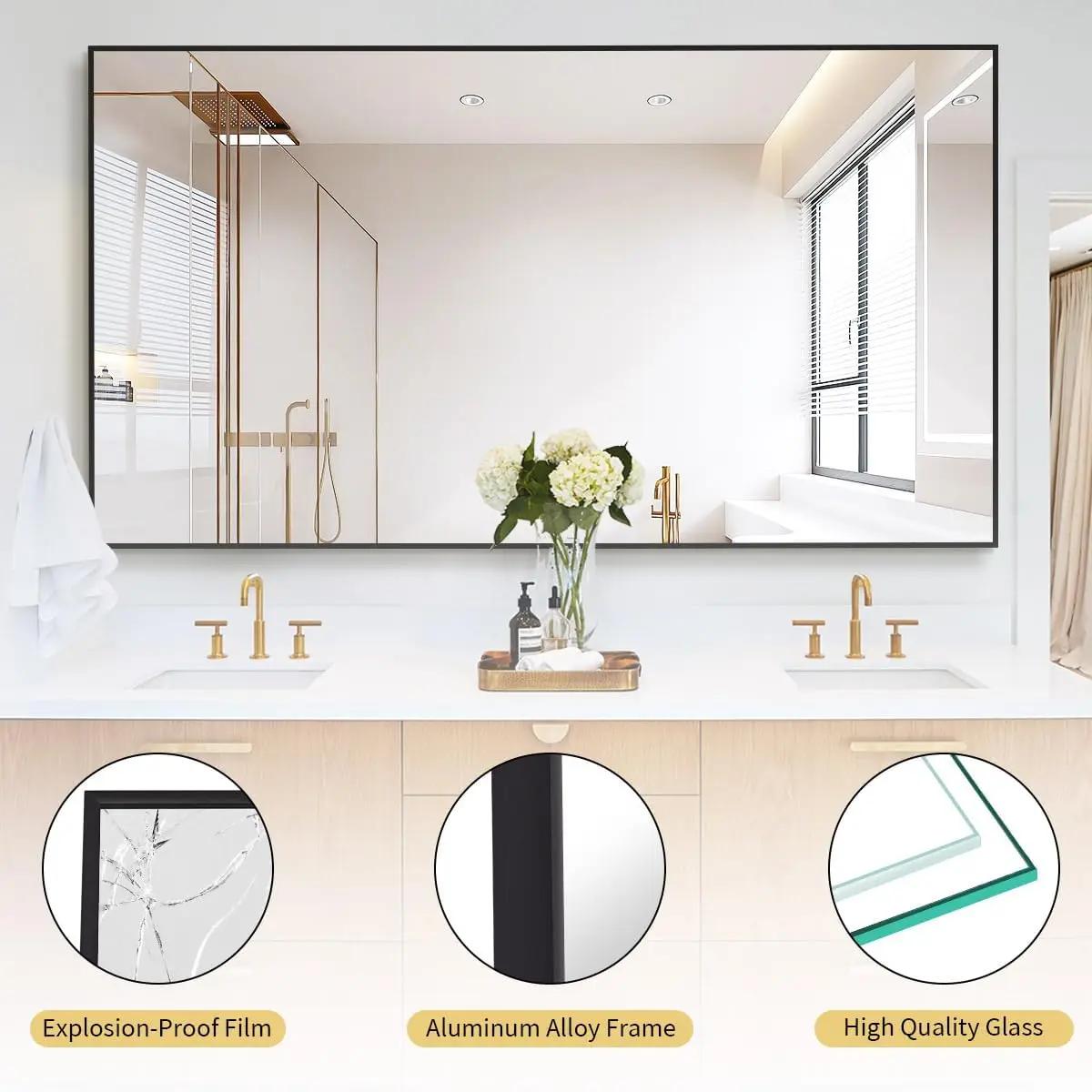Grand miroir pleine longueur 34 "x 76", miroir de sol avec support, miroir de courtoisie mural avec 
