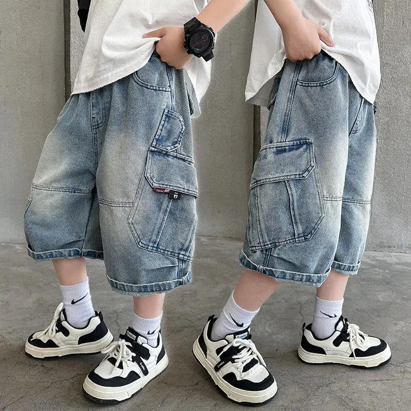 UNITIM – short d'été en coton pour garçons, avec imprimé lettres, short en jean élégant pour enfants