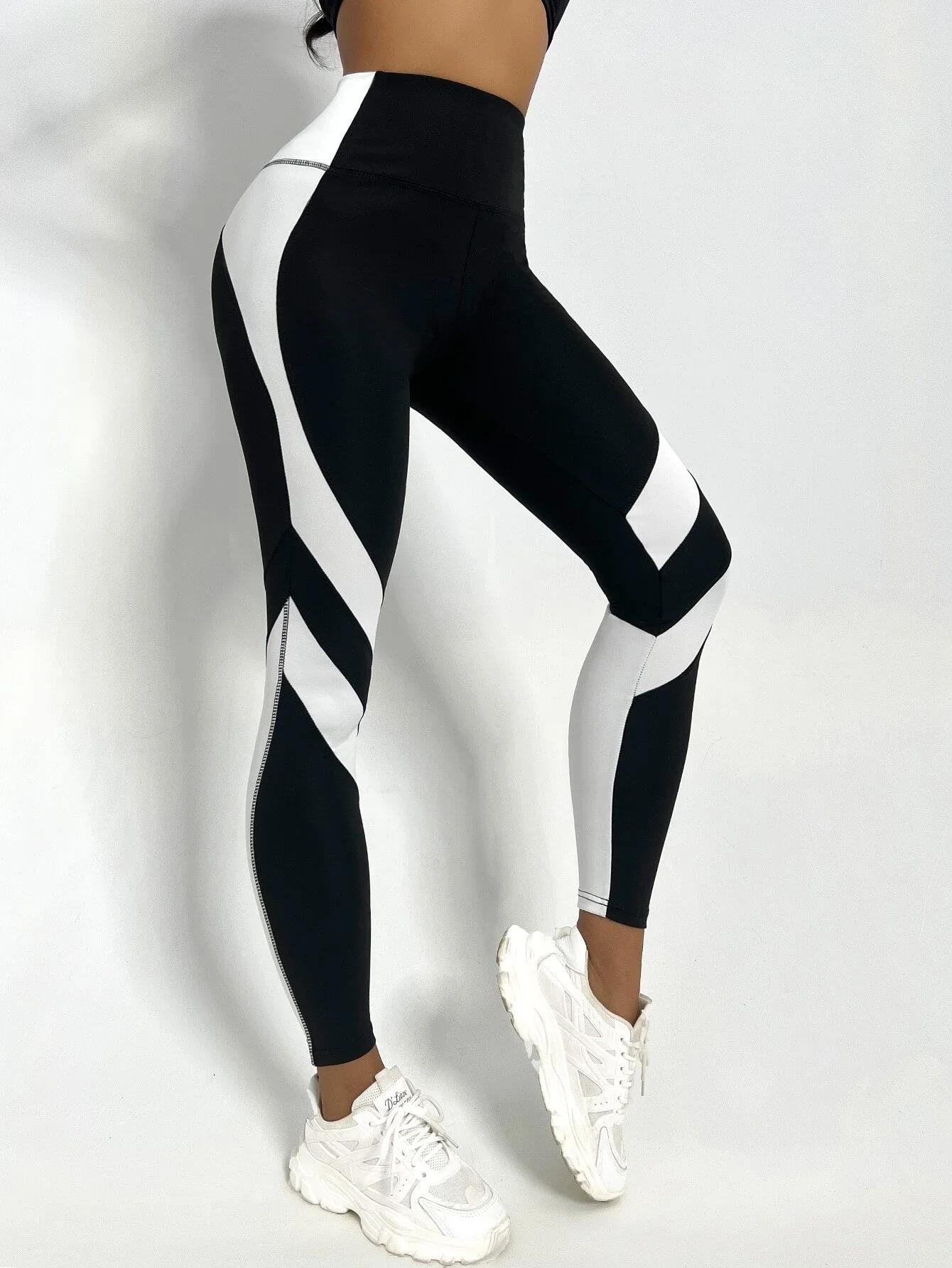 Leggings de yoga bicolores collants de sport de contrôle du ventre