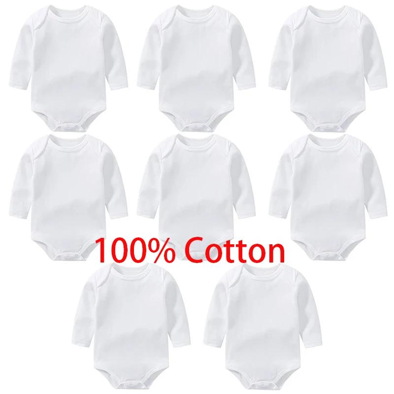 Body à manches longues pour bébé, 3/8 pièces/lot, 100% coton, blanc uni, barboteuse pour nouveau-né,