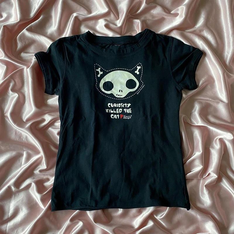 Harajuku esthétique Y2k haut court femmes Sexy lettre impression graphiques bébé t-shirt Goth décont