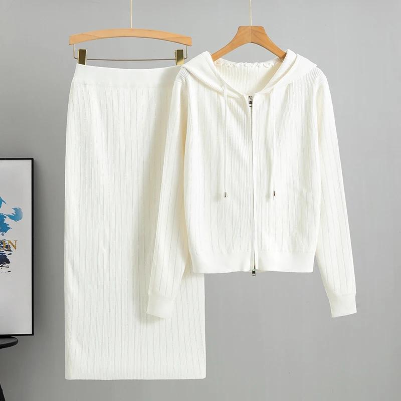 Cardigan tricoté pour femmes, taille haute, jupe enveloppée dans les fesses, costumes 2 pièces, ense