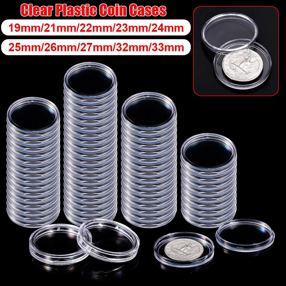 10/25/50/100 pièces 19-33mm étuis à monnaie transparents support boîte de collecte de pièces de monn