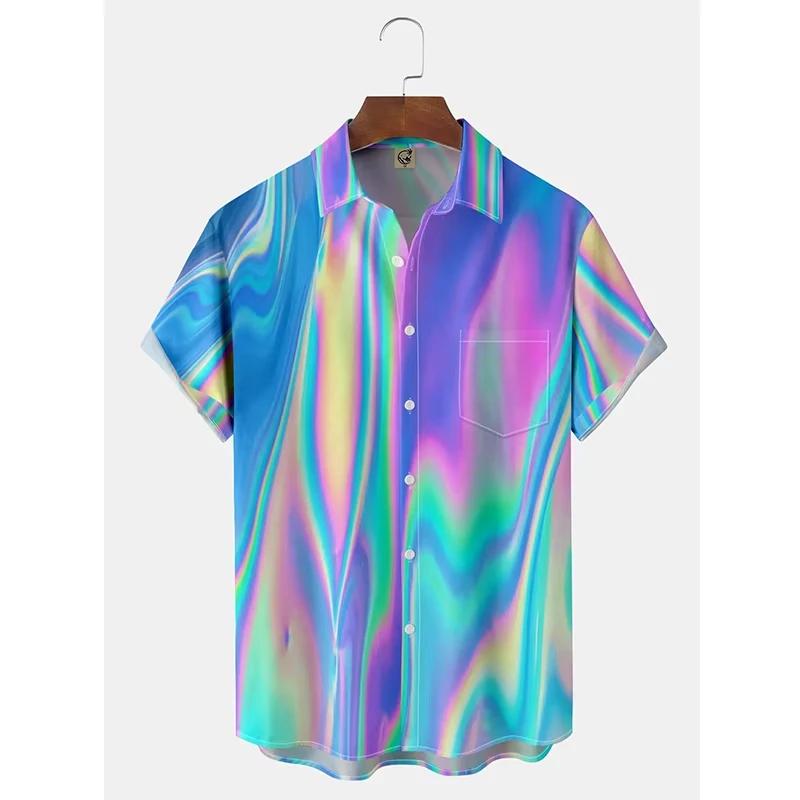 Chemise hawaïenne imprimée ligne 3D pour hommes, Style Harajuku Y2K, surdimensionnée, manches courte
