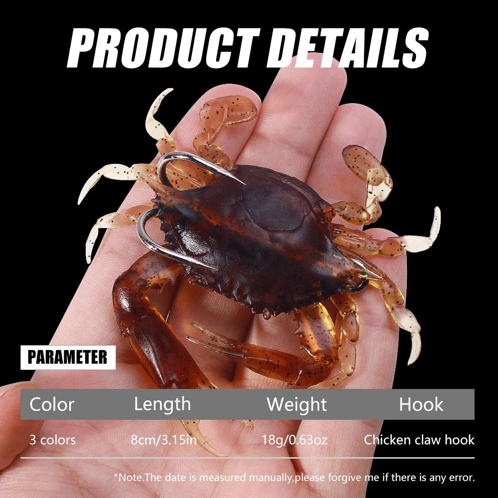 HENGJIA 3 pièces 8 cm 19g 3D Simulation crabe appât avec crochet artificiel souple Silicone leurre p