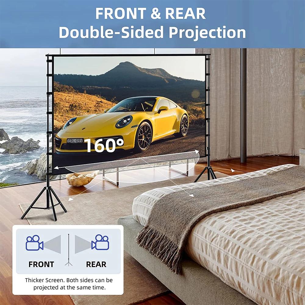 Écran de projecteur VEIDADZ avec support blanc sans plis 160 °   Angle de vision 60-150 pouces, écra