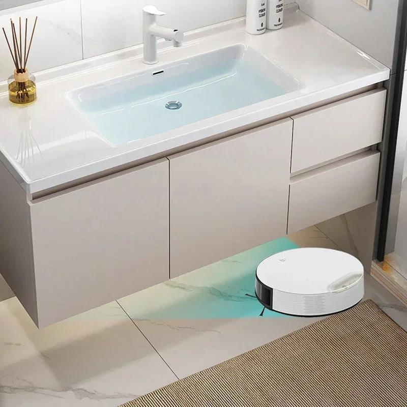 Armoire de salle de bain en céramique intégrée intelligente, style nordique, lavabo, meuble de salle