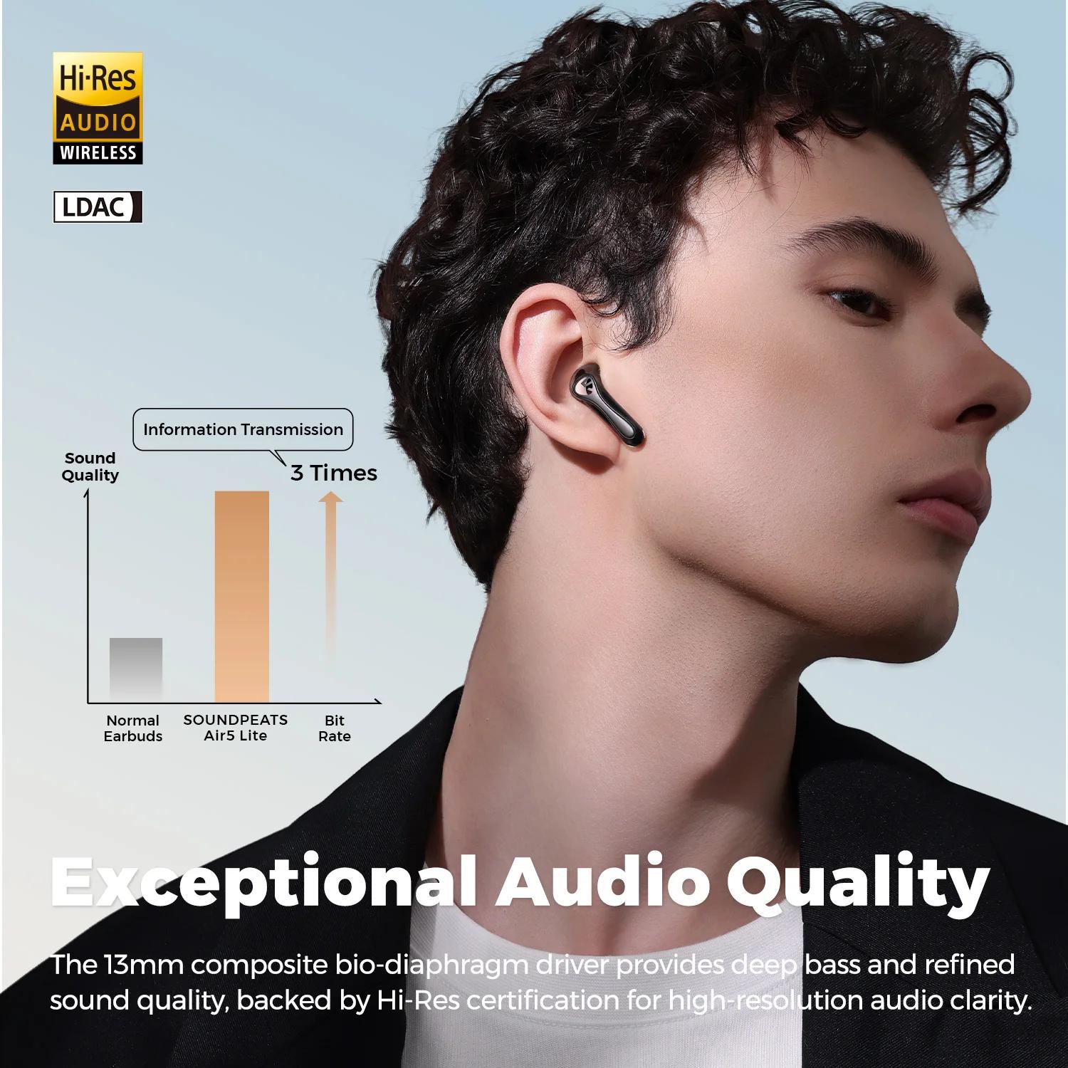 SoundPEATS Air5 Lite Bluetooth V5.4 écouteurs LDAC haute résolution Audio sans fil écouteur, pilote 