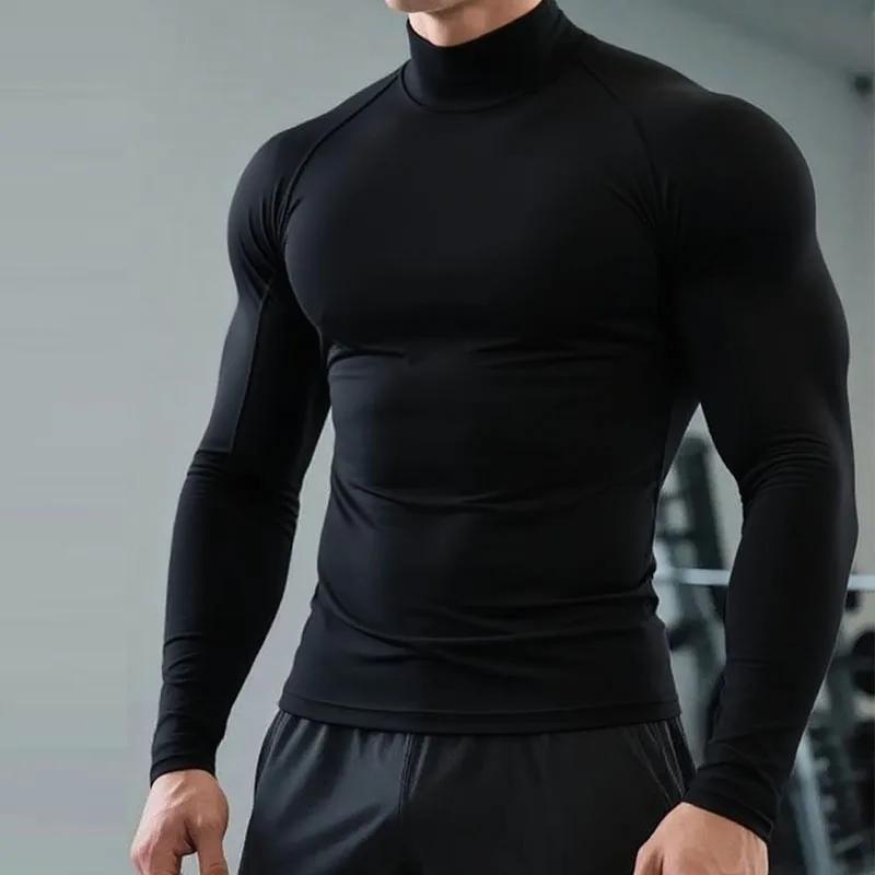 Chemise de sport en polaire pour hommes, chemise de Compression à col haut, haut d'entraînement à ma
