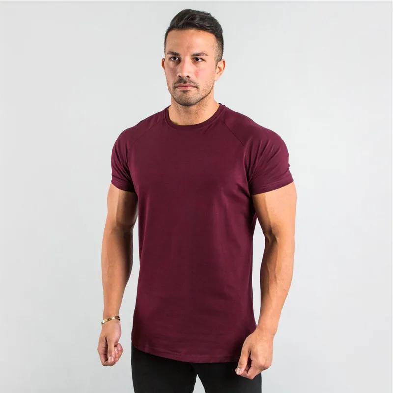 T-shirt de fitness en coton uni pour hommes, manches courtes, joggeurs musculaires, t-shirt de muscu