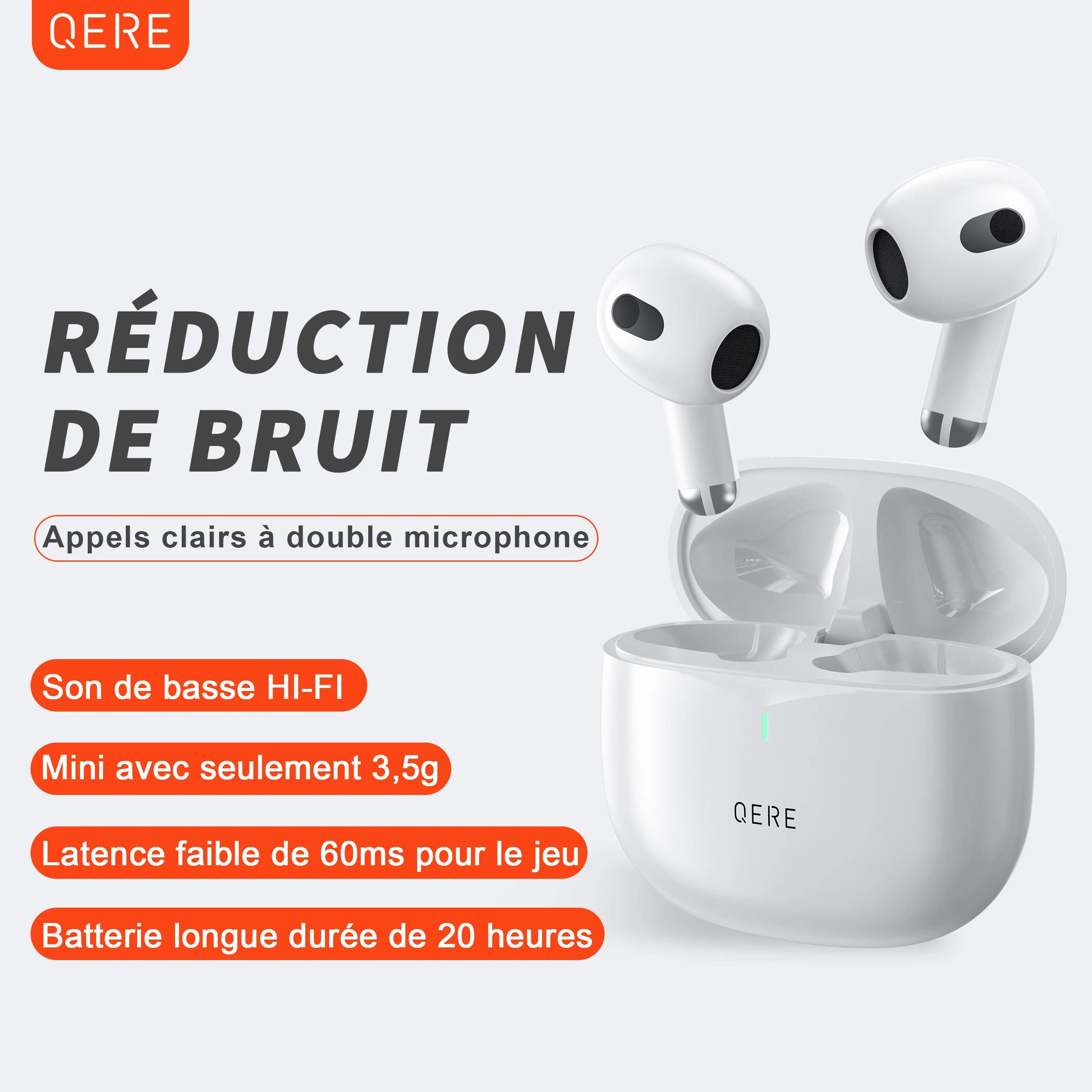 ecouteur bluetooth sans fil, QERE E28, TWS Bluetooth 5.3, microphone HD, écouteurs HIFI, pilote 13mm