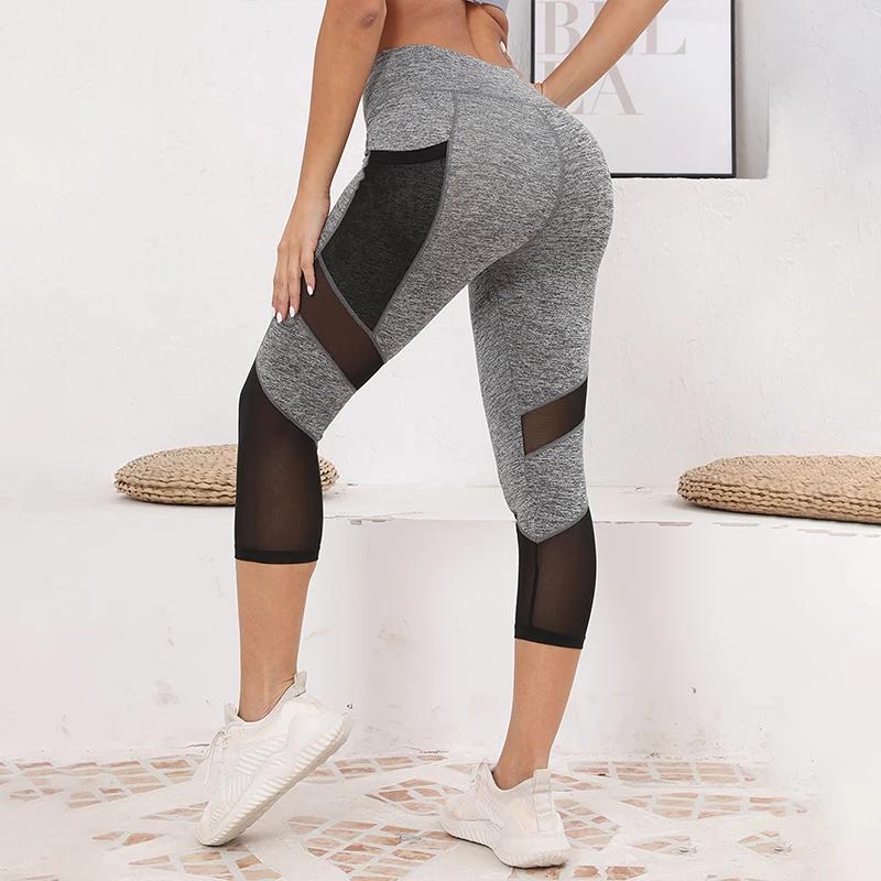 TUNIControl-Pantalon de yoga taille haute en maille pour femme, capri d'entraînement avec poches