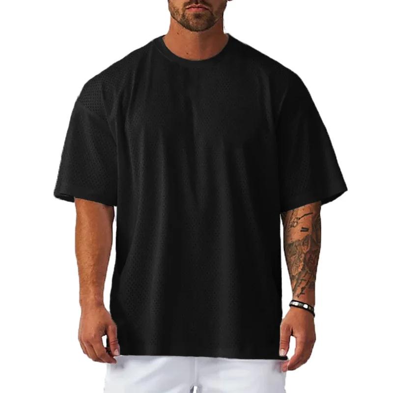 T-shirt Respiré à Col Rond pour Homme, Épaules Tombantes, Hip Hop, Course à Pied, Maille, Demi Manch