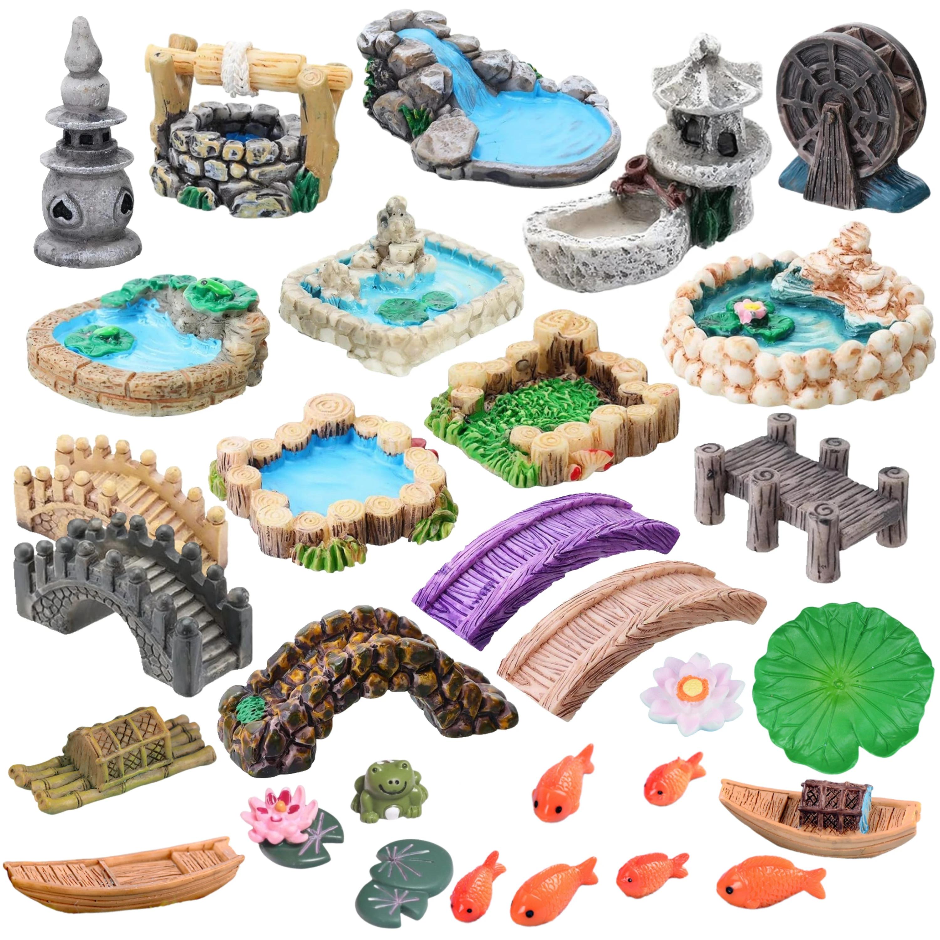 Accessoires de jardin féerique miniatures, puits d'eau de printemps, pont de bateau, ornement, Statu
