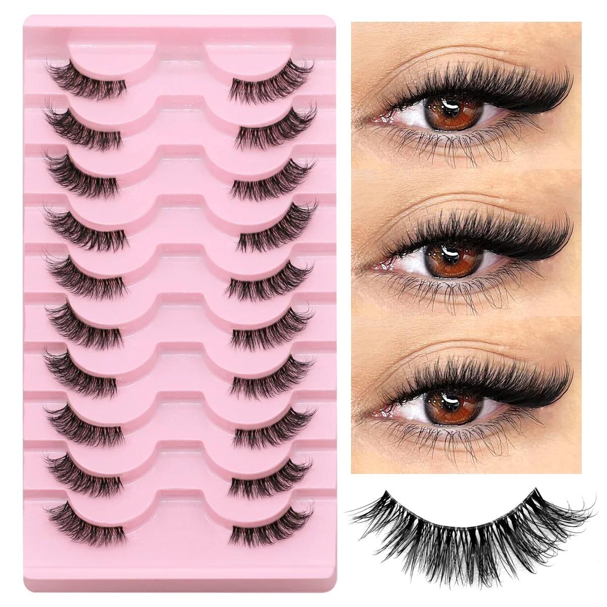 GROINNEYA demi cils doux naturel oeil de chat cils aspect naturel bande invisible cils demi faux cil