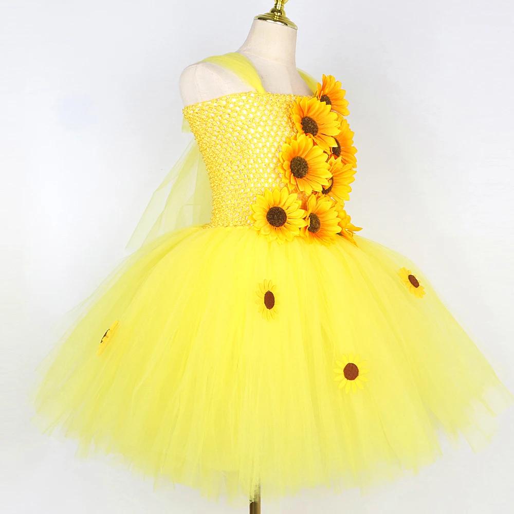 Costumes de tournesols jaunes pour filles, robes de demoiselle d'honneur élégantes, tenue dégradée d