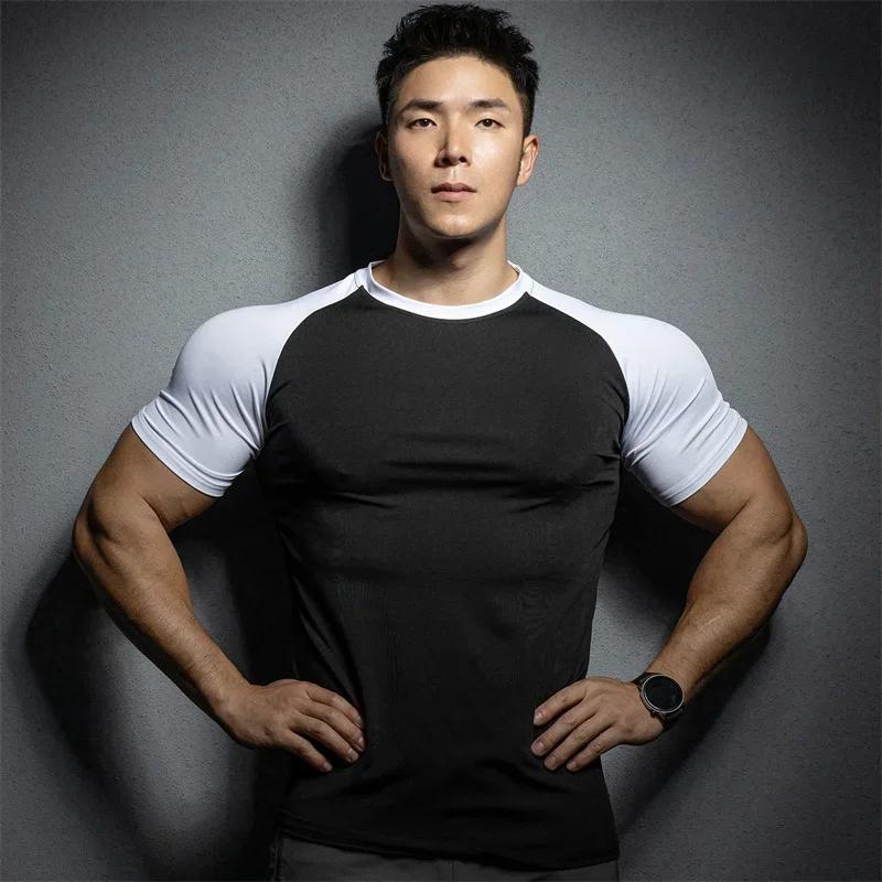 T-shirt de sport à manches courtes pour hommes, élastique, séchage rapide, couleur pure, loisirs, co