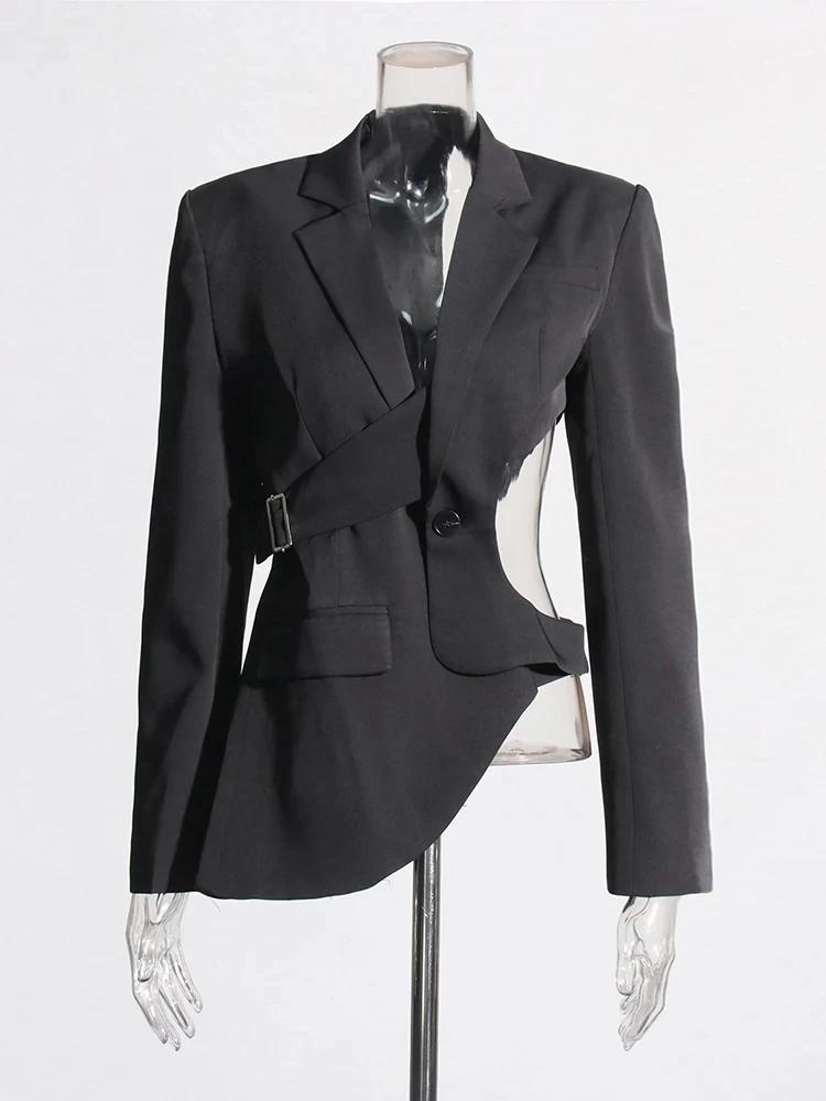 TWOTWINSTYLE solide évider dos nu minceur Blazers pour les femmes col cranté à manches longues épiss
