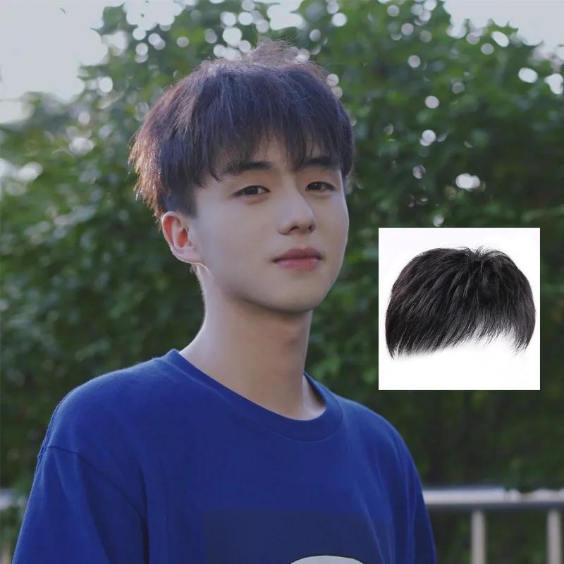 Faux postiche synthétique naturelle pour hommes, couverture de faux cheveux noirs, couverture effica