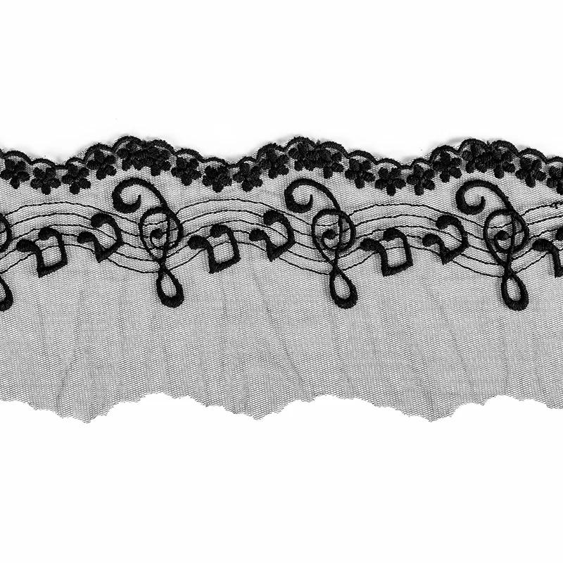 Garniture en dentelle brodée en maille, 1 mètre, Note de musique, ivoire, blanc, noir, pour bricolag