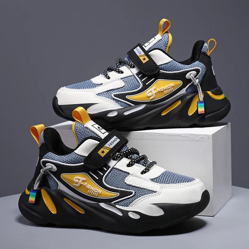Baskets enfant chaussures de Sport pour garçons mode cuir enfants respirant maille confort chaussure