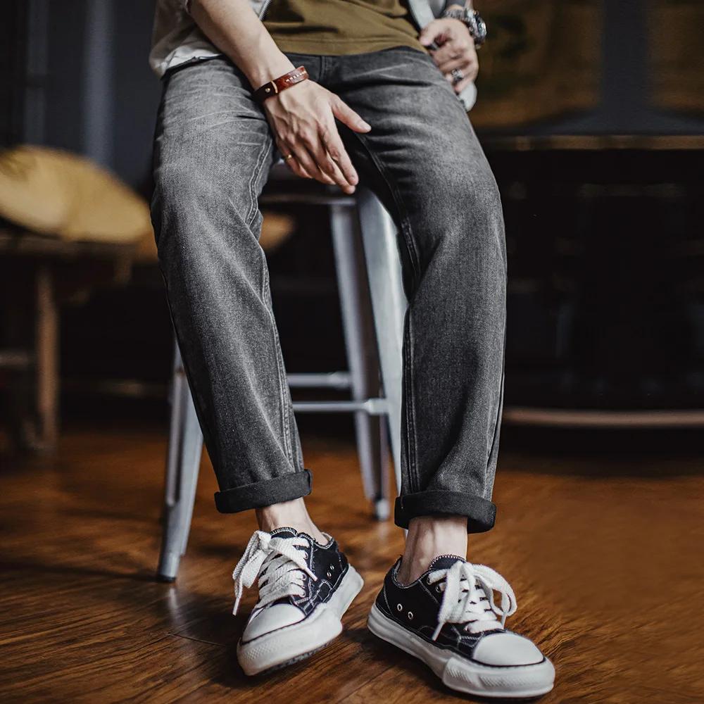Maden Vintage 13oz jean en Denim gris délavé lourd pantalon conique à jambe droite pour homme pantal