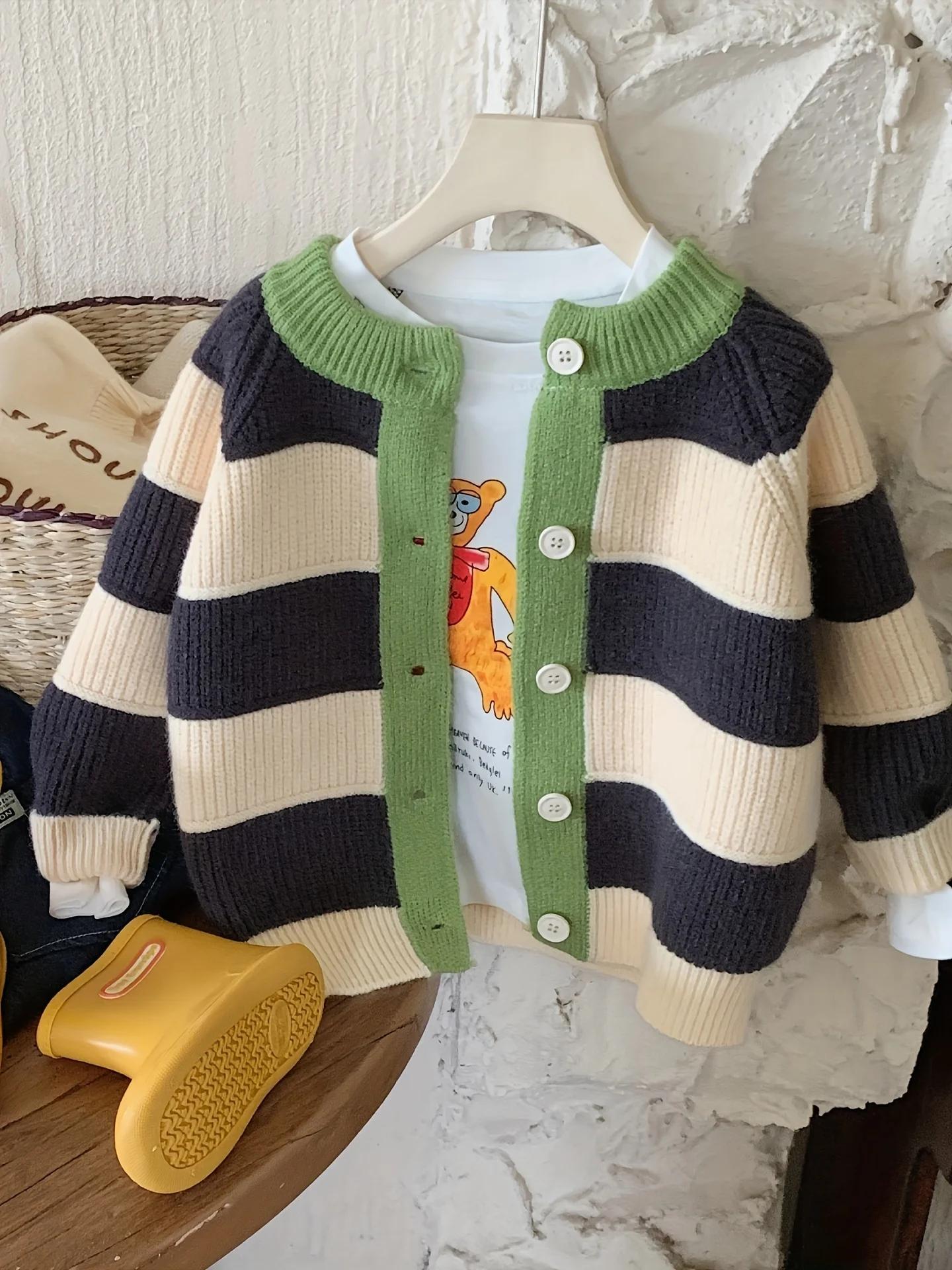 Nouveau Cardigan pull pour enfants, rayé printemps et automne, élégant et à la mode, Style automne b