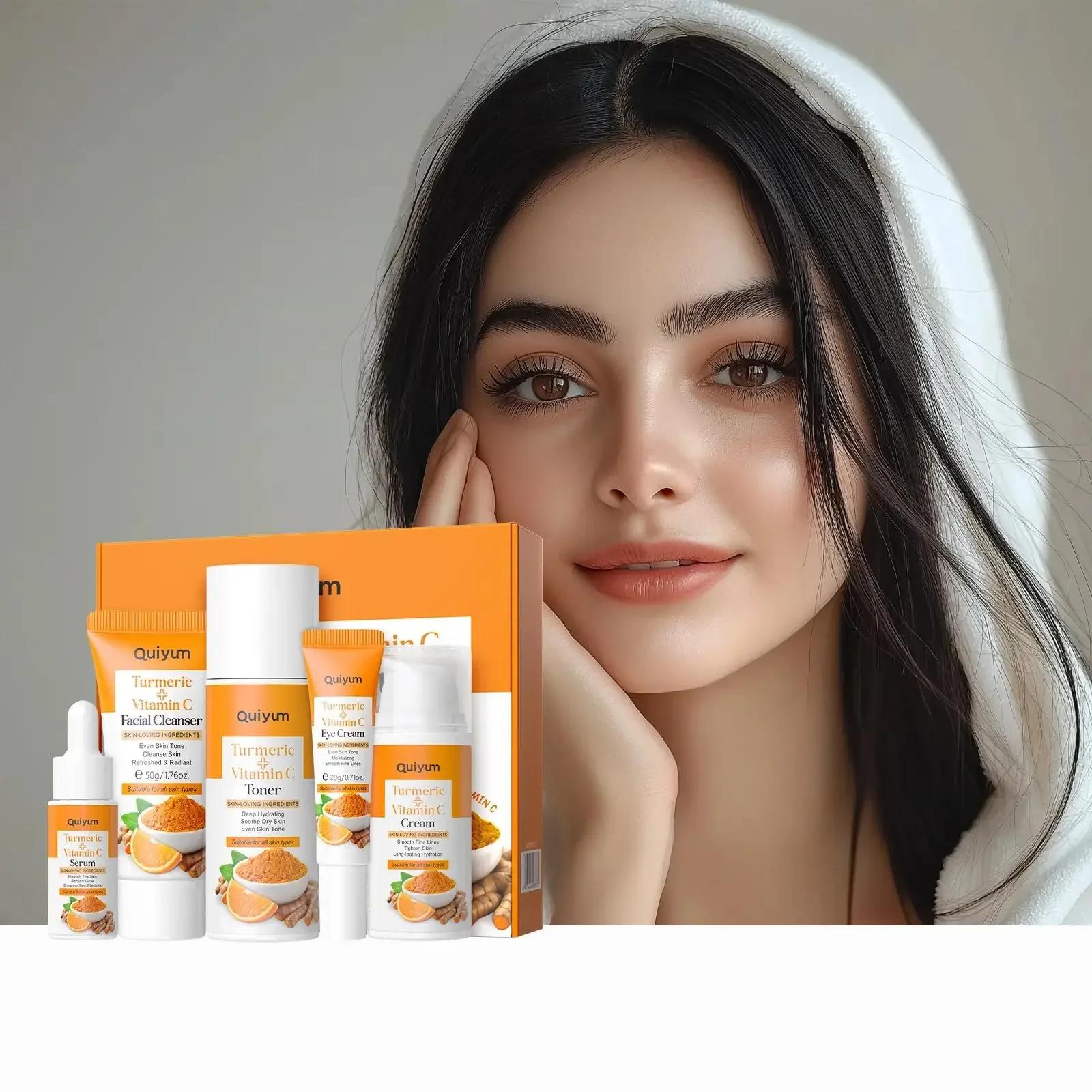 Kit Facial au curcuma à la vitamine C, raffermissement hydratant, ensemble de 5 pièces, Toner de lav