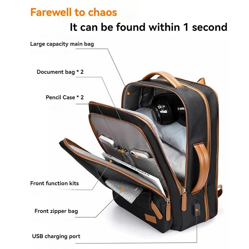 Sac à dos de voyage pour ordinateur portable, sac à dos étanche extensible avec port de chargement U