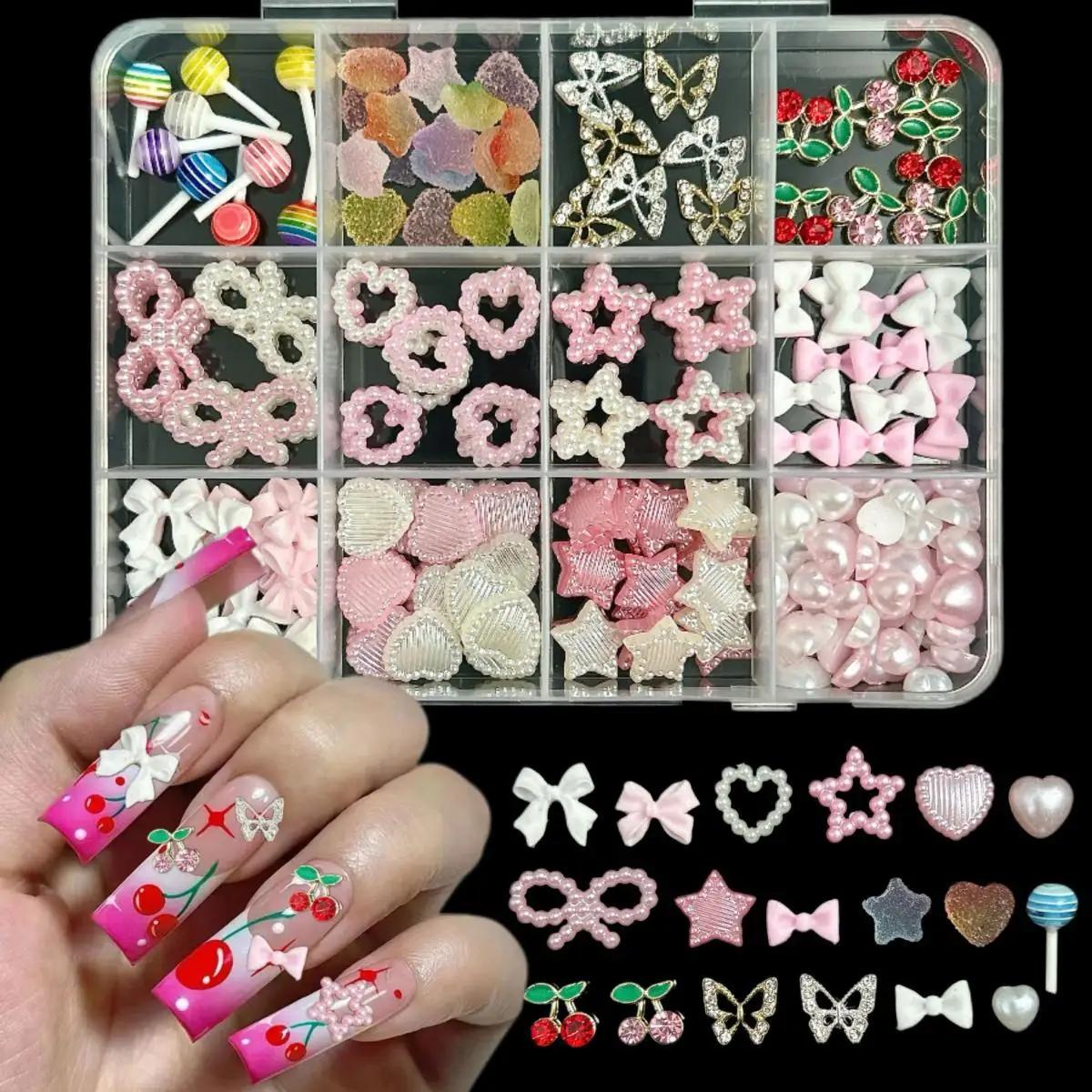 Biscuits au chocolat artificiels créatifs, 1 boîte, nail art, décorations en résine, nœuds colorés, 