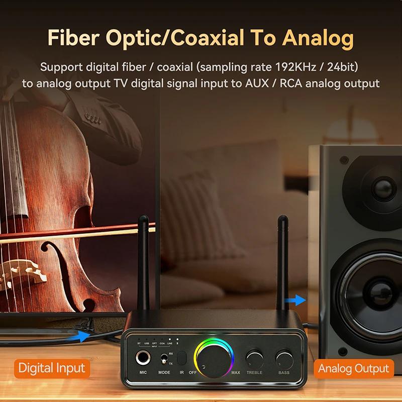 Adaptateur audio RVB Bluetooth 5.3 DAC/USB/RCA/AUX/Optique/Coaxial/6,5 mm Microphone Karaoké Hifi DS