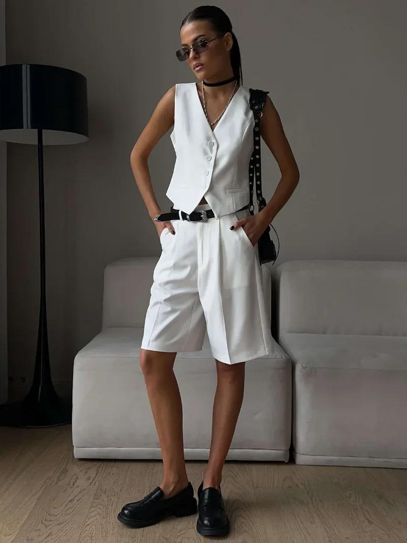 Wolfeel été femmes Chic gilet Shorts costume deux pièces ensemble bureau dames Chic 2 pièces ensembl