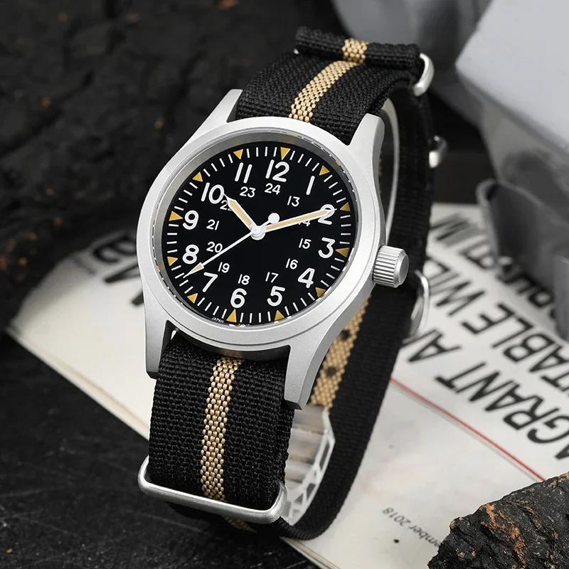 Militado ML05 38mm montre militaire mis5 2035 mouvement bombé saphir cristal C3 vert lumineux 10Bar 